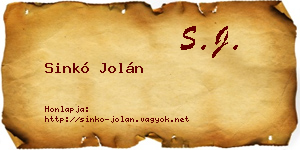Sinkó Jolán névjegykártya